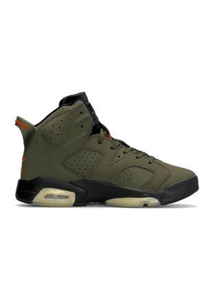 Новинка модни чоловічі кросівки nike air jordan retro 6 x travis scott ‘olive  (топови )4 фото