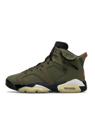 Новинка модни чоловічі кросівки nike air jordan retro 6 x travis scott ‘olive  (топови )1 фото