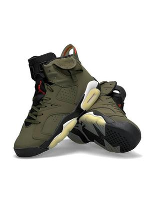 Новинка модни чоловічі кросівки nike air jordan retro 6 x travis scott ‘olive  (топови )6 фото