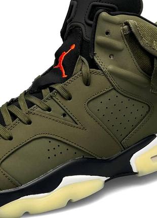 Новинка модни чоловічі кросівки nike air jordan retro 6 x travis scott ‘olive  (топови )8 фото