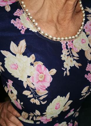 Нарядное платье с бусинами в принт цветы макси длинное расклешенное в этно стиле шифоновое6 фото