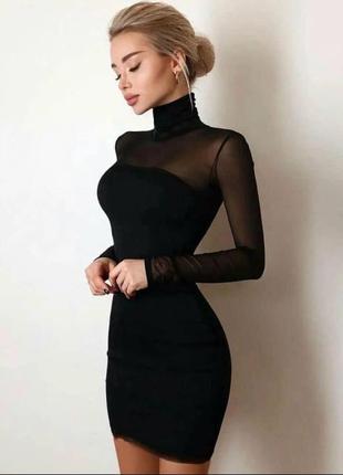 Сукня жіноча коротка міні стрейчева з сіточкою нарядна святкова новорічна на новий рік корпоратив гарна чорна платя