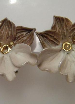 Винтажные красивые, редкие клипсы фарфор бижутерия чехословакия №959