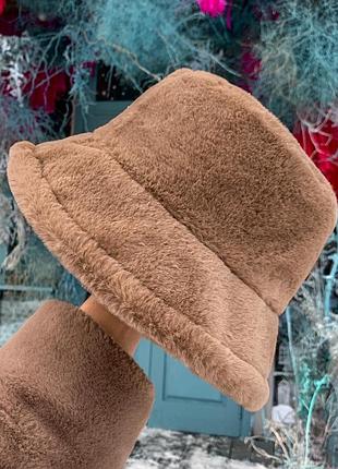 Панамка еко хутро мутон з гладкого хутра мех панама шляпа бежева біла чорна вовна жіноча плюшева пухнаста тедді