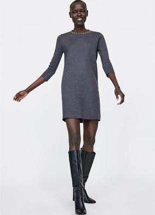 Теплое трикотажное серое платье zara,s