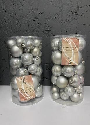 Набір ялинкових кульок пластикових срібних бд 147-133 40 шт. 3,4,5,6 см1 фото