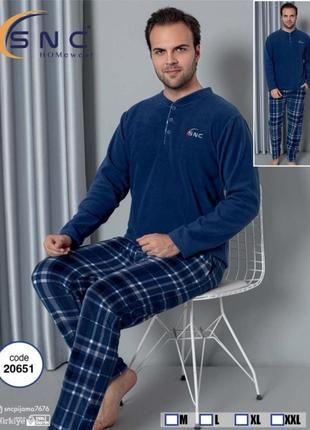 Теплая флисовая мужская пижама, котюм для дома.3 фото