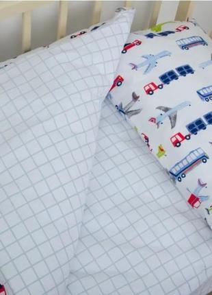 Натуральна бавовняна постіль малютка в дитяче ліжечко тепік теп великі автівки літаки3 фото