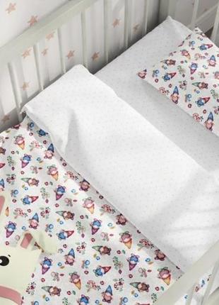 Натуральна бавовняна постіль малютка в дитяче ліжечко тепік веселі гноми2 фото