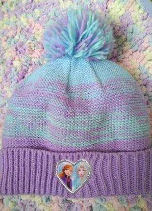 Красивая теплая детская шапочка disney frozen2/ шапка с меховой подкладкой для девочки