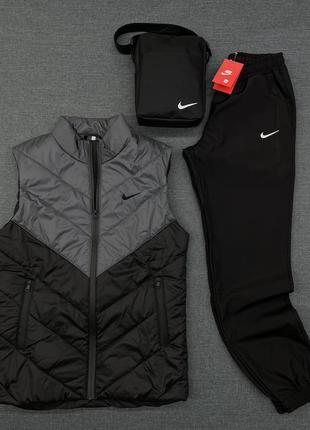 Комплект 'clip' nike жилет серо-черный + брюки president. борсетка в подарок!