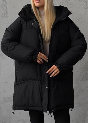 Куртка пальто женское теплое на синтепоне 250 зимнее на морозы ❄️ стильное и трендовое оверсайз модель3 фото