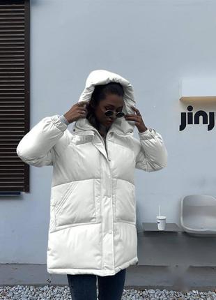 Куртка пальто жіноче тепле на синтепоні 250 зимове на морози ❄️ стильне та трендове оверсайз модель7 фото
