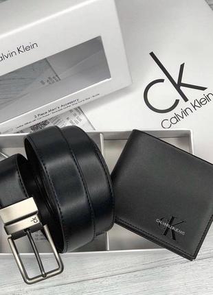 Ремінь та портмоне calvin klein подарунковий набір чорний гаманець на подарунок чоловічий5 фото