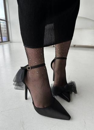 Праздничные женские черные туфли бантики, лодочки,туфельки нарядные для праздников,на каблуке,женская обувь5 фото