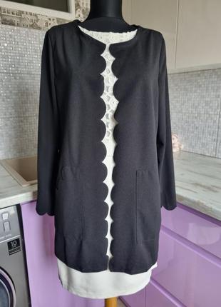 Черный столовый женский кардиган удлиненный пиджак жакет блейзер с длинным рукавом карманами м shein3 фото