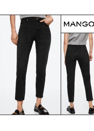 Джинсы mango р 36-38 comfort mom-fit с высокой посадкой укороченные черные комфортные женские мом