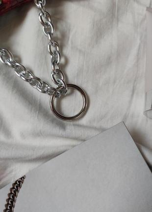 Цепь большая цепочка колье ожерелье с кулоном кольцом под серебро новая7 фото