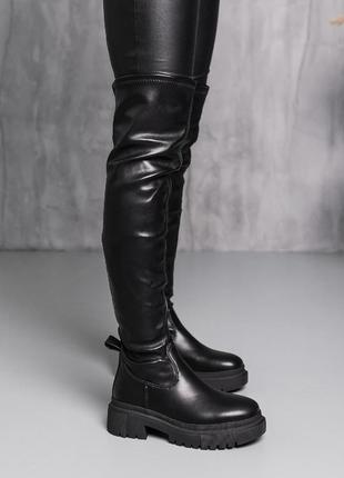 Женские ботфорты чёрные экокожа кожа высокие сапоги6 фото