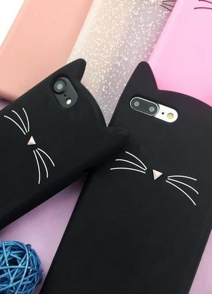 Чехол силиконовый котик черный для iphone (айфон) 7/8/x/xs/xs max/se 2020