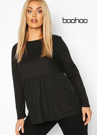 Чорна кофта топ у рубчик із баскою та довгим рукавом boohoo