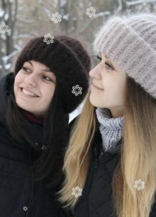 Вʼязана зимова шапка такорі ручної роботи із мохера тепла шапка (в наявності та на замовлення)