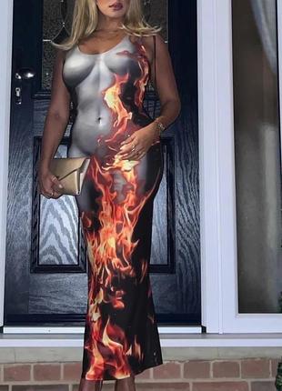 Платье силуэт женского тела,длинное,макси с огнём2 фото