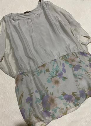 Блуза шелковая серая шелковая блузка шелк з цветами bella moba- m,l2 фото
