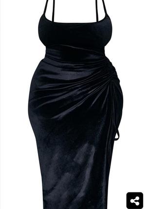 Черное бархатное платье на plus size5 фото