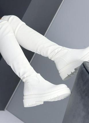 Молодежные светлые, красивые ботфорты, на большой платформе, мягкая кожа, белые, на...