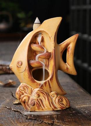 Подставка "родкая дым" керамика "рыбка" коричневая1 фото