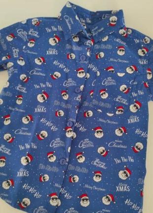 Сорочка рубашка короткий рукав дід мороз санта 🎅 1,5 2 роки 92 см. хлопчику новий рік