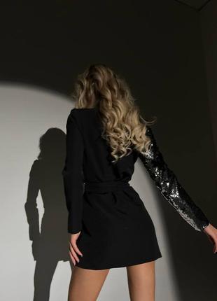 Сукня міні на запах з паєтками плаття халат чорна блискуча новорічна святкова вечірня піджак4 фото