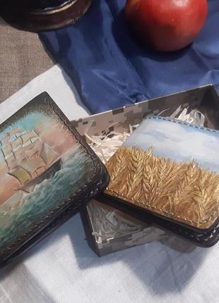 Украинский подарочный кошелек бифолд «корабль»6 фото