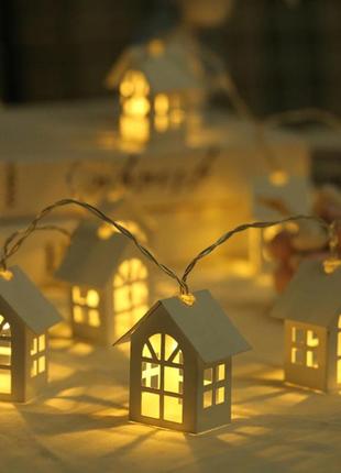 Новогодняя гирлянда домика, гирлянда фонарики деревянные домики2 фото