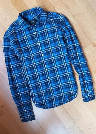 Синяя рубашка в клетку фланелевая рубашка сорочка