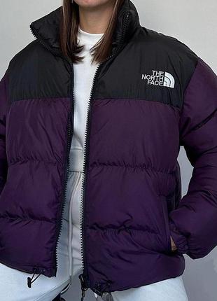 Куртка жіноча тепла зимова на зиму базова без капюшону утеплена чорна сіра бежева фіолетова пуховик батал коротка стьобана north face