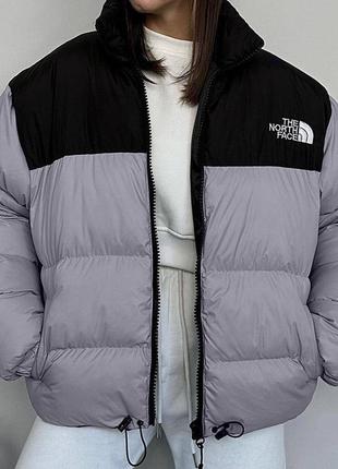 Куртка жіноча тепла зимова на зиму базова без капюшону утеплена чорна сіра бежева фіолетова пуховик батал коротка стьобана north face1 фото