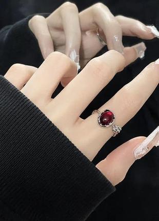 Женское регулируемое кольцо с красным камнем опалом, тренд, винтаж, красота, сталь, подарок, скидка, акция2 фото