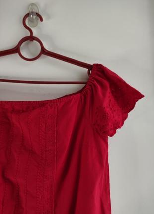 Топ блуза прошва червона красная відкриті плечі бавовна котон натуральна алая3 фото
