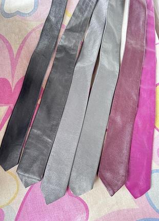 Кожаный узкий галстук, кожаный пояс серый натуральная кожа1 фото