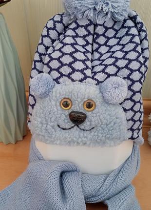 Детская шапка с шарфом на мальчика agba польща 💙