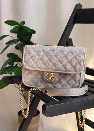 Сумка chanel woven textile beige1 фото