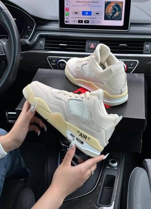 Женские кроссовки nike air jordan 4 x off-white sail <unk> найк джордан 4 <unk> весна, лето, осень <unk> кожа <unk> обувь <unk> бежевые кроссовки