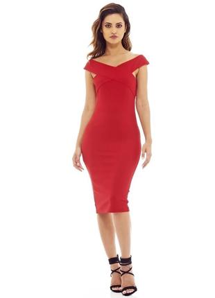 Крутое красное платье ax paris cross front bodycon midi dress, s/m