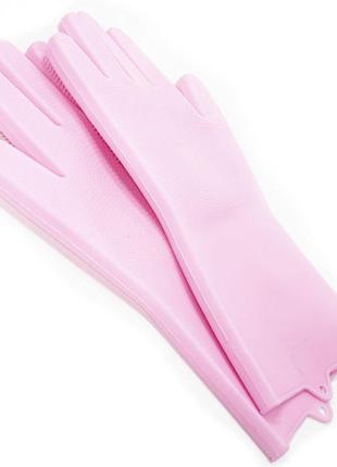 Силиконовые перчатки magic silicone gloves pink для уборки чистки мытья посуды для дома. kv-622 цвет: розовый1 фото