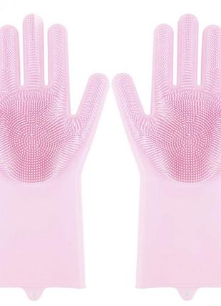 Силиконовые перчатки magic silicone gloves pink для уборки чистки мытья посуды для дома. kv-622 цвет: розовый5 фото