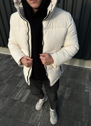 Чоловіча тепла коротка зимова вельветова біла куртка відмінної якості3 фото