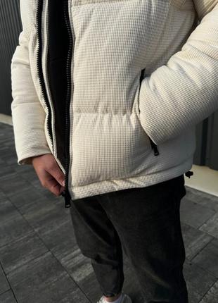 Чоловіча тепла коротка зимова вельветова біла куртка відмінної якості2 фото