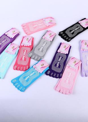 Носки для йоги для женщин на пять цветных пальцев, нескользящие носки4 фото